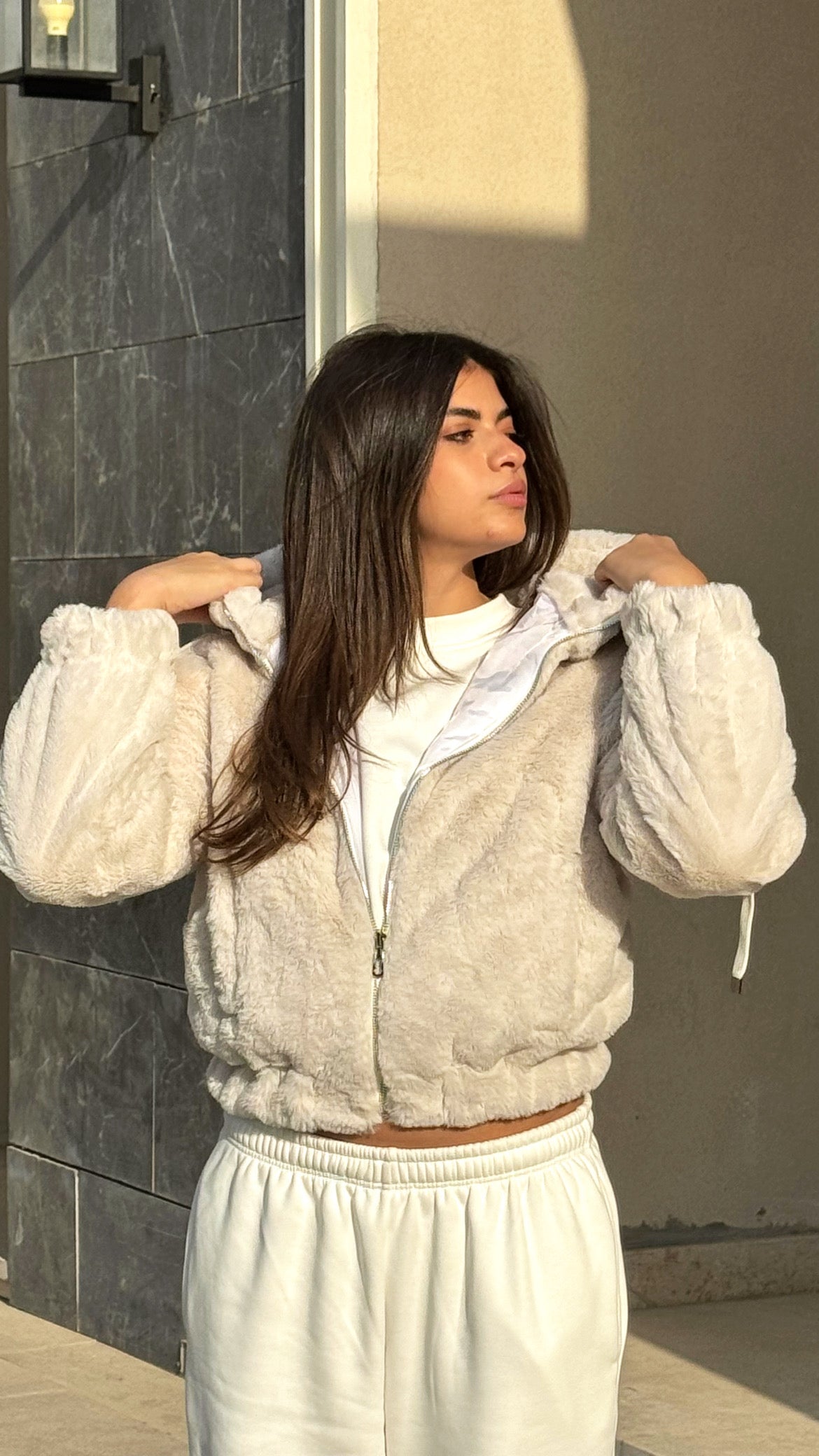 Light Beige Faux Fur Jacket