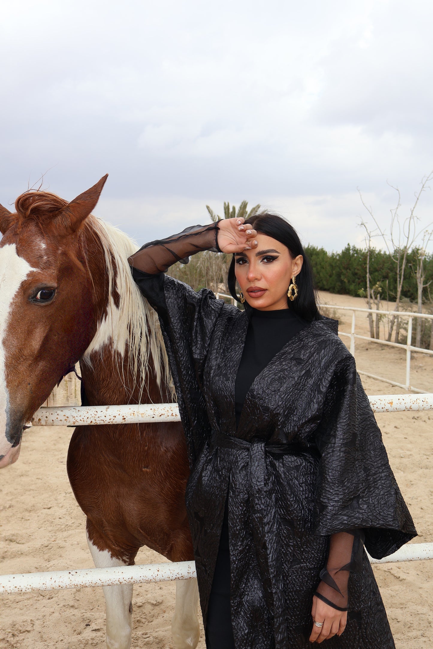 Floral Embossed Black Kaftan