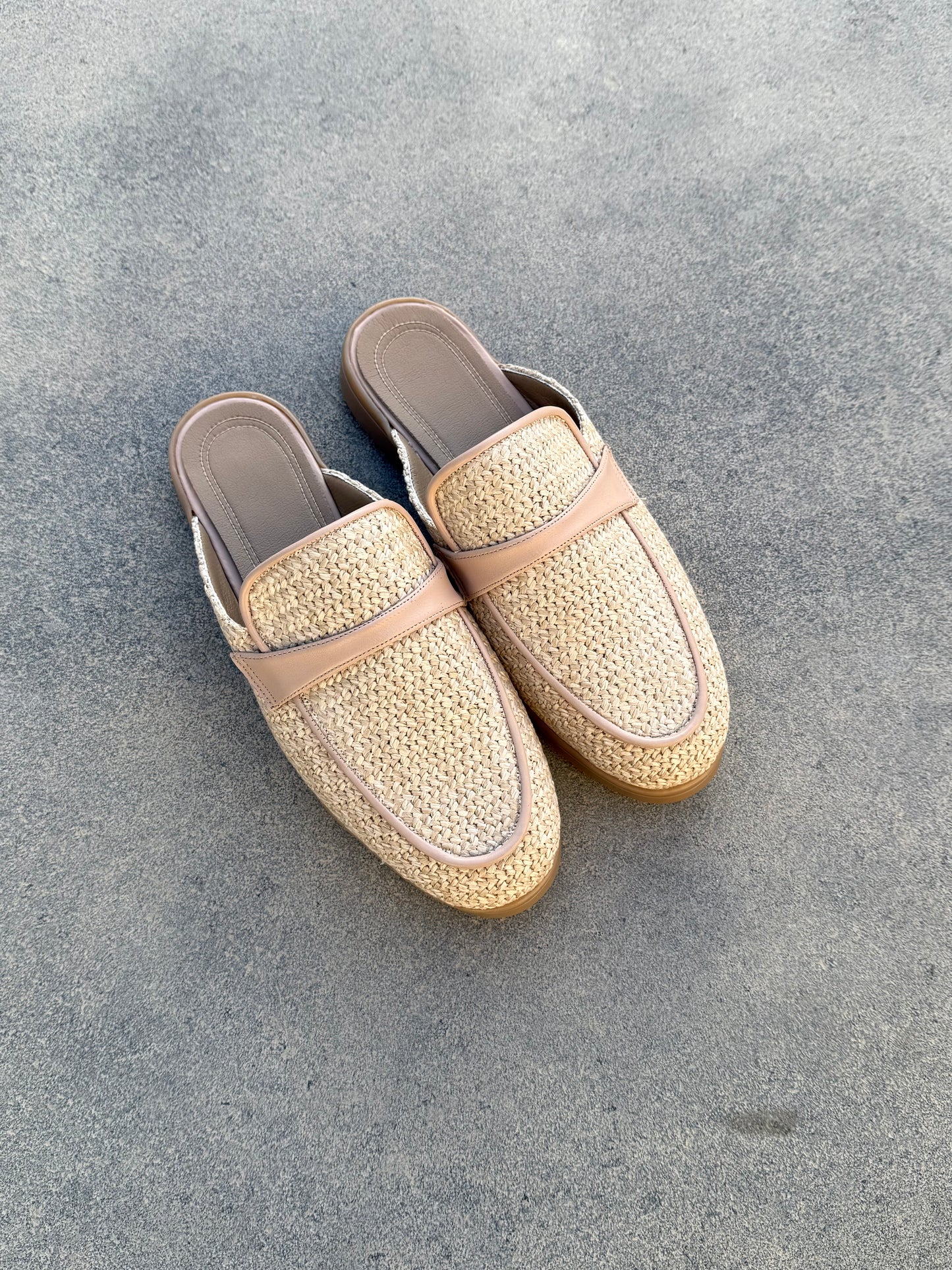 Beige Woven Mules
