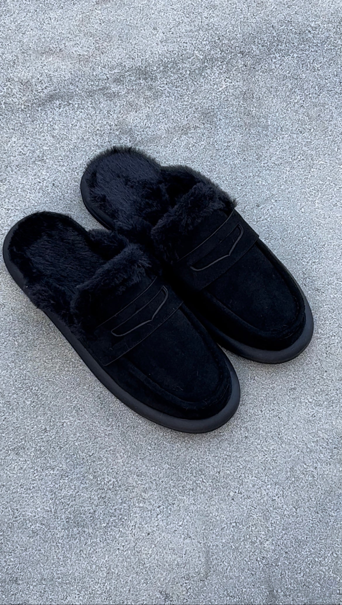 Black Faux Fur & Suede Mules