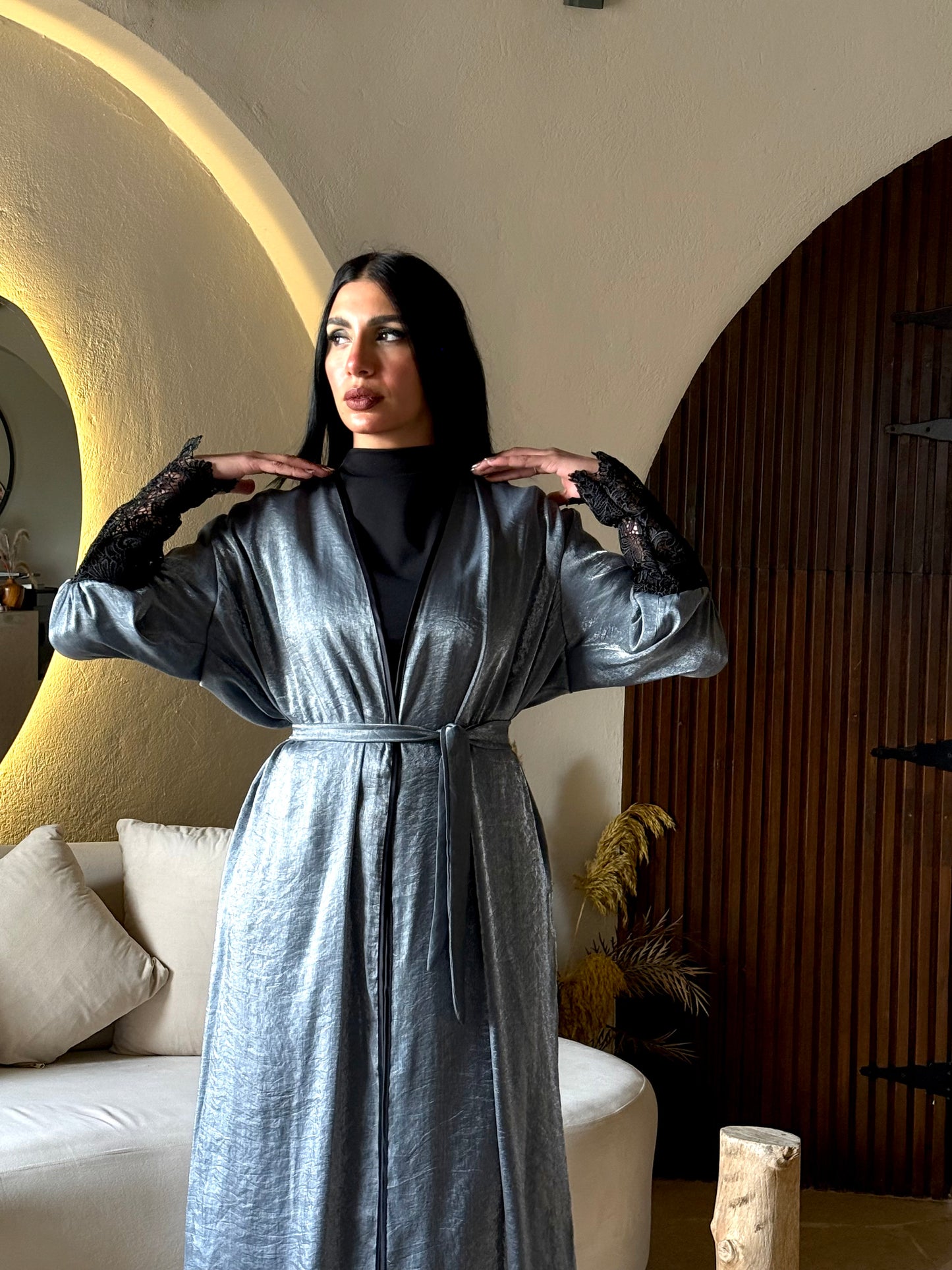 Grey Kaftan with lace