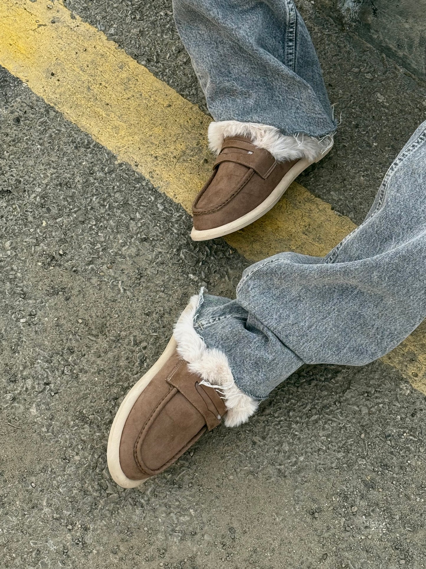 Coffee Faux Fur & Suede Mules