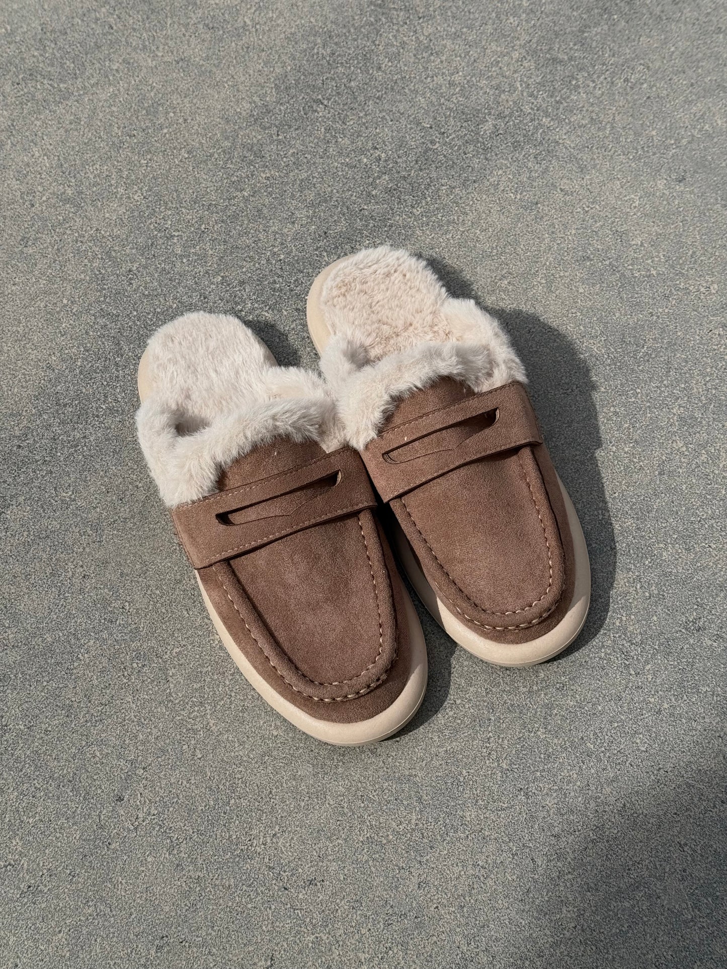 Brown Faux Fur & Suede Mules