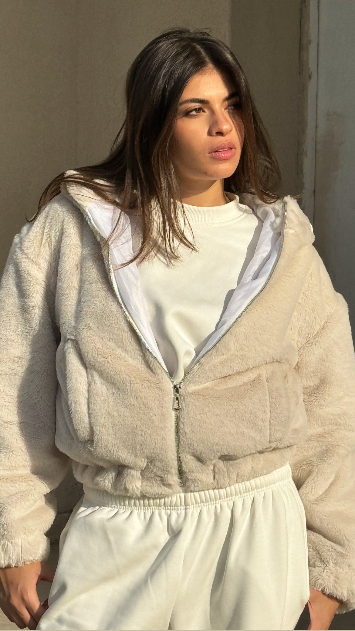 Light Beige Faux Fur Jacket