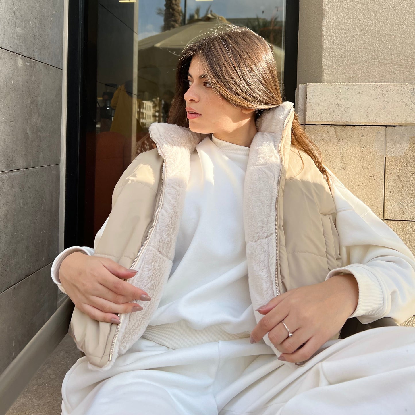 Beige Faux Fur x Puffer Reversible Gilet