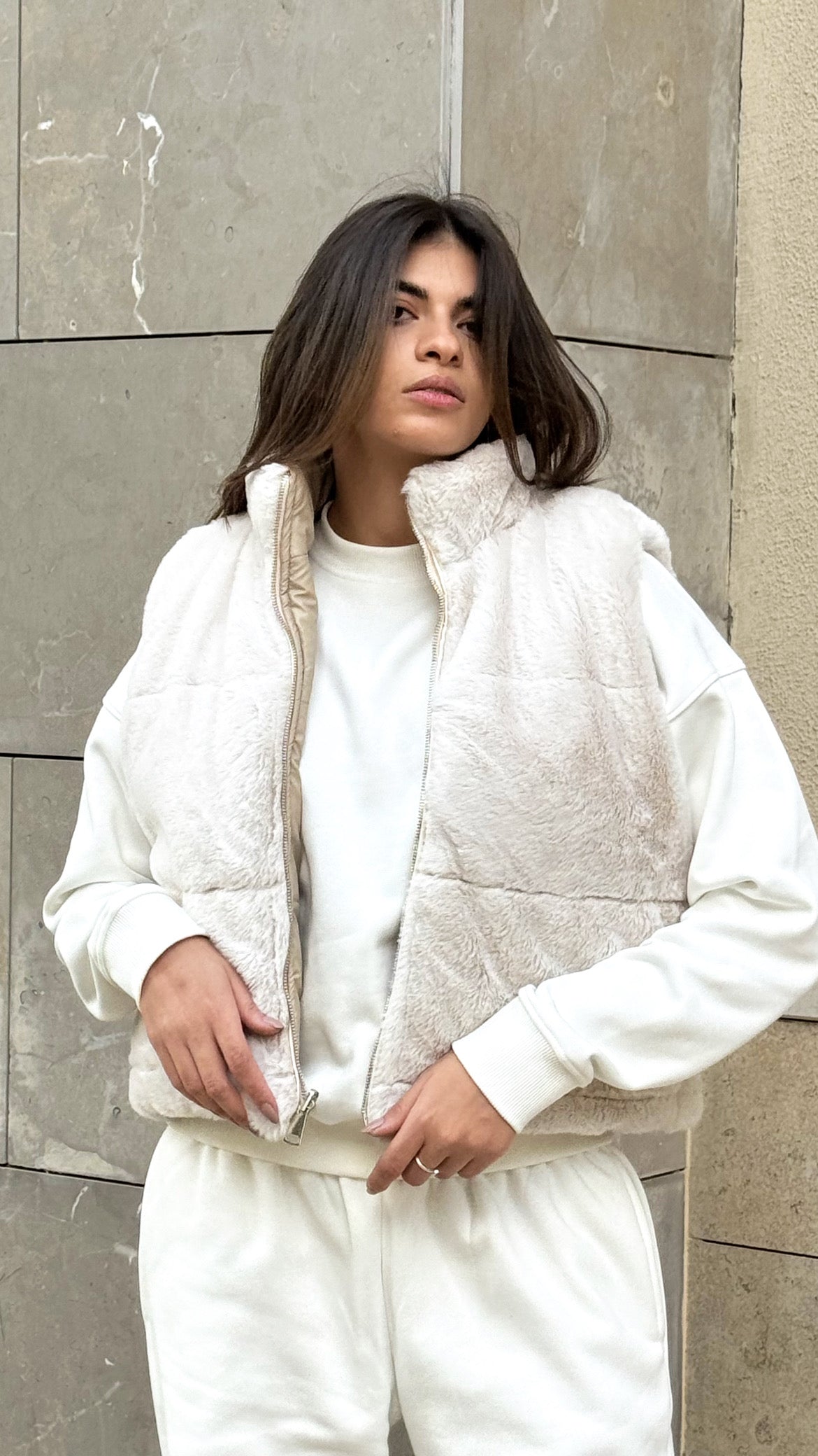 Beige Faux Fur x Puffer Reversible Gilet