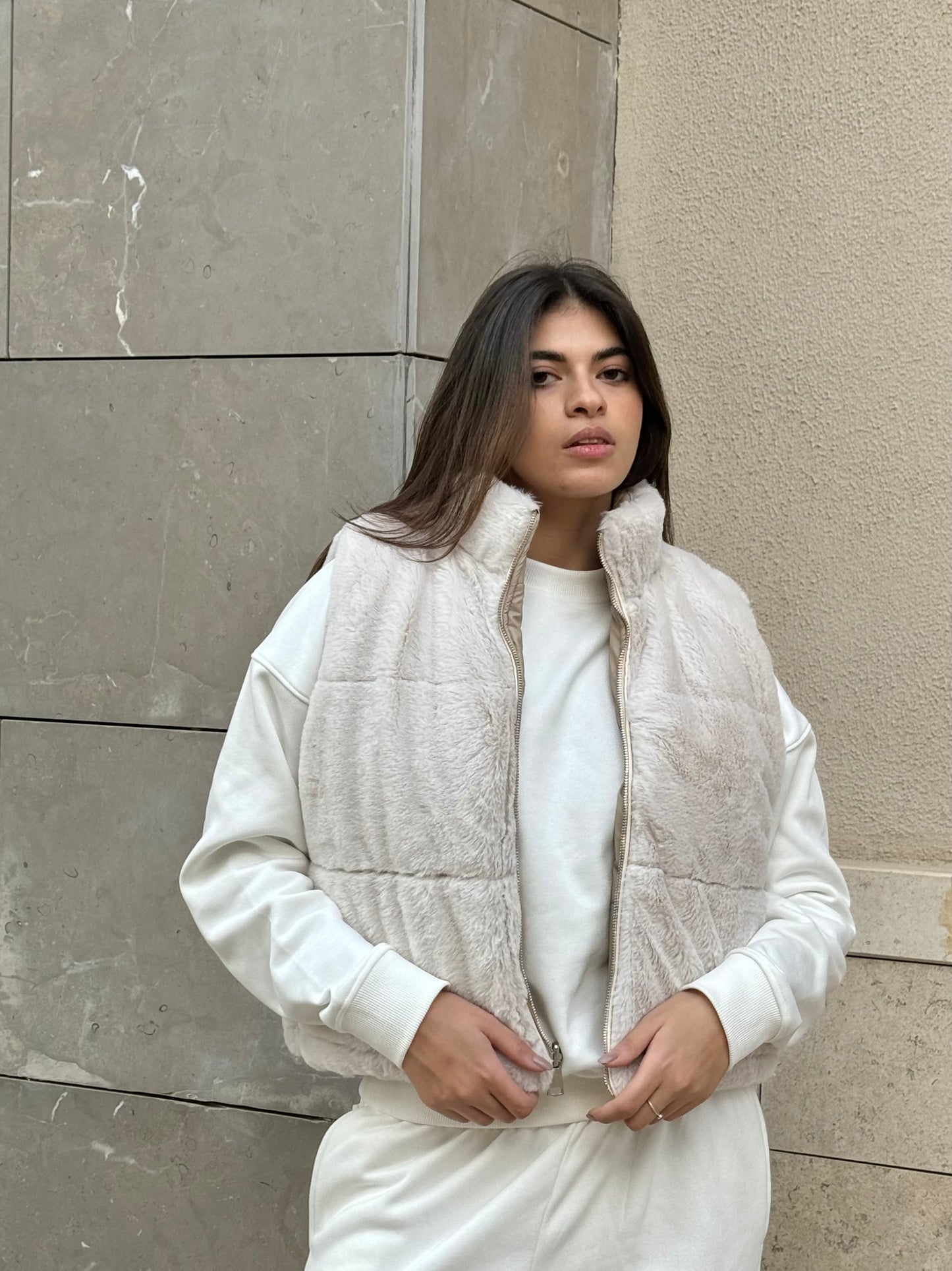 Beige Faux Fur x Puffer Reversible Gilet