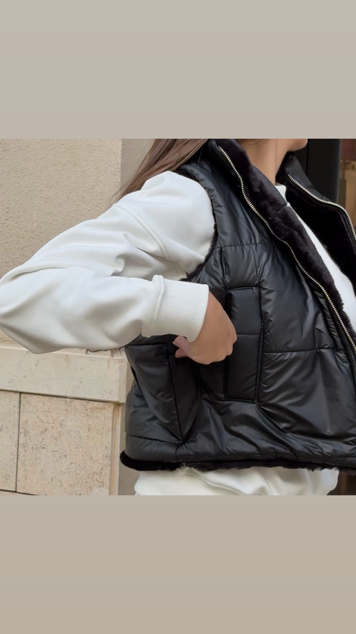Black Faux Fur x Puffer Reversible Gilet