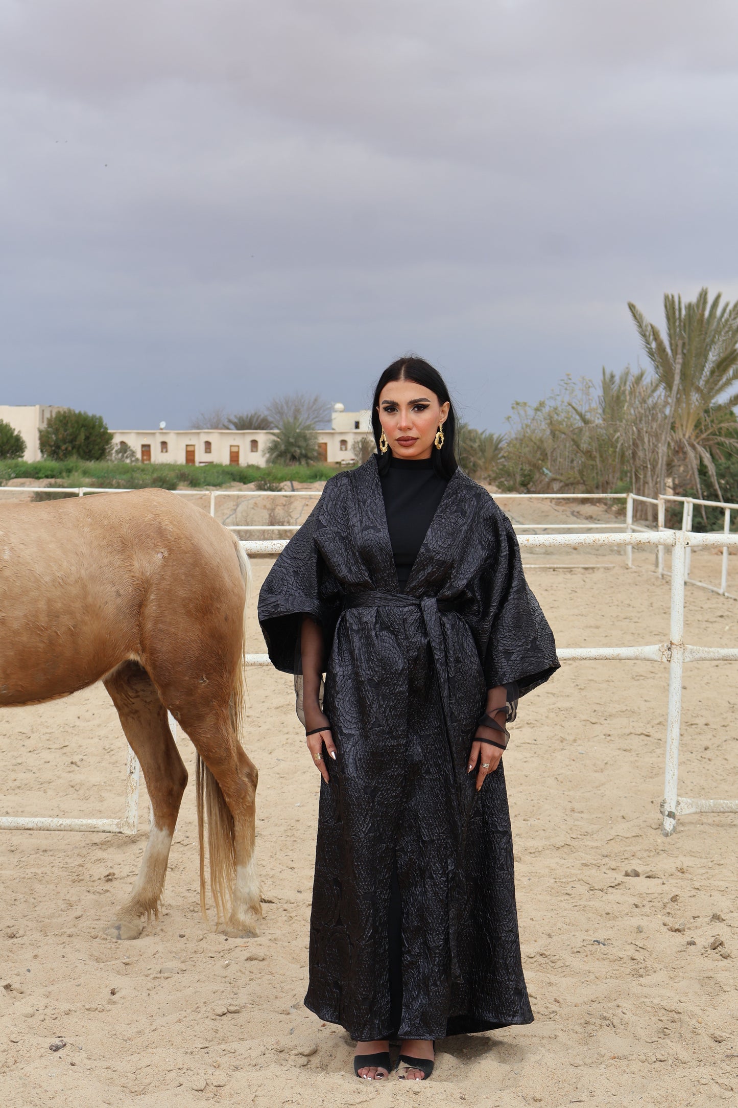 Floral Embossed Black Kaftan