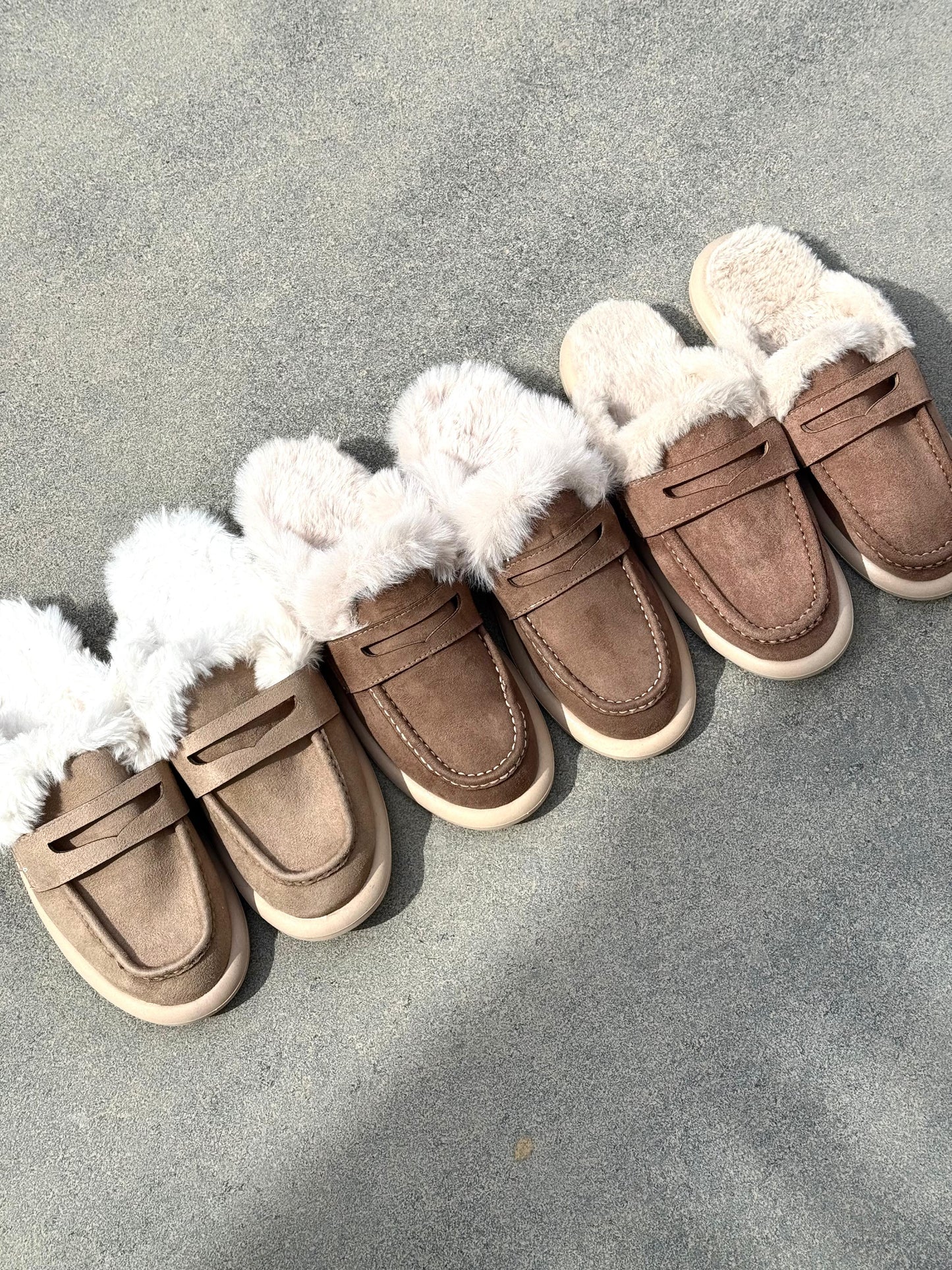 Brown Faux Fur & Suede Mules