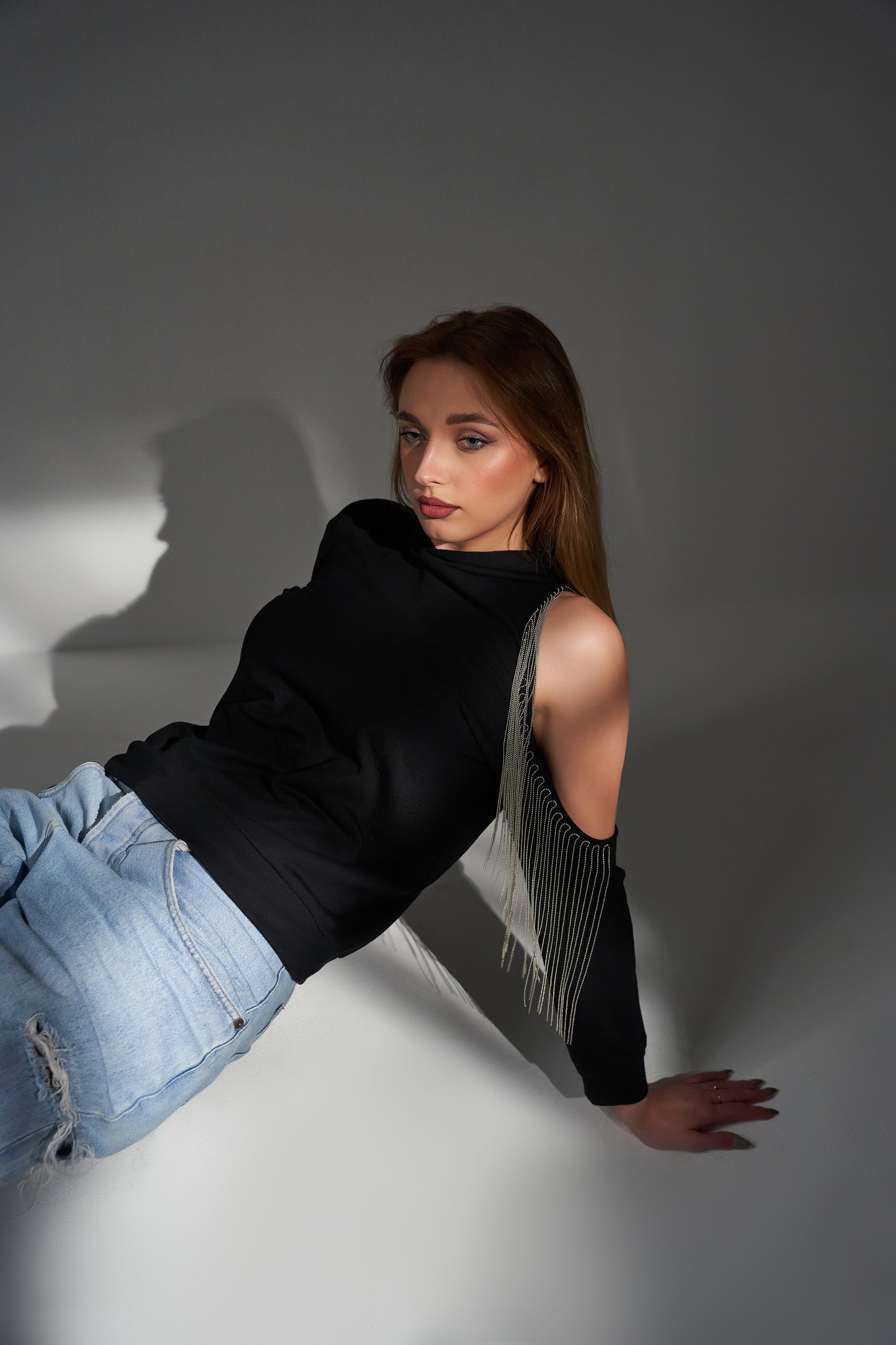 Cut Out Hoodie with Fringes