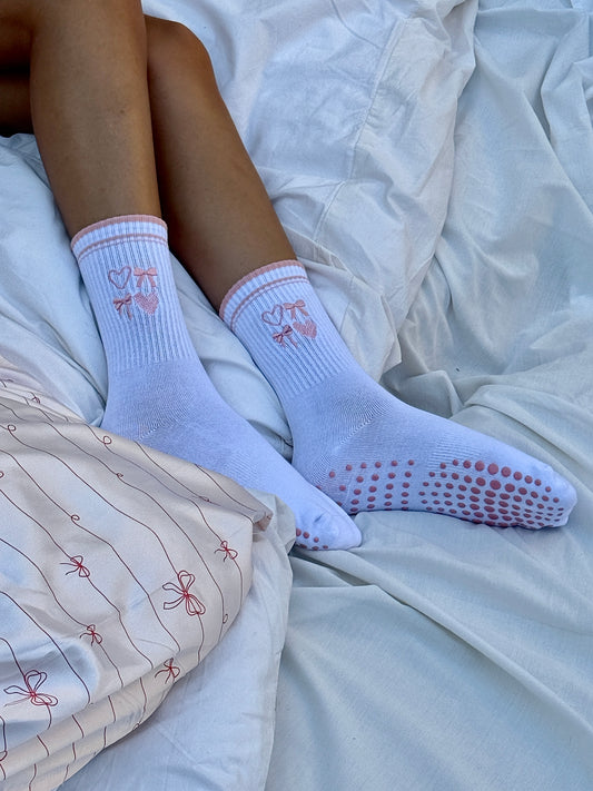 Blush Bow Grip Socks