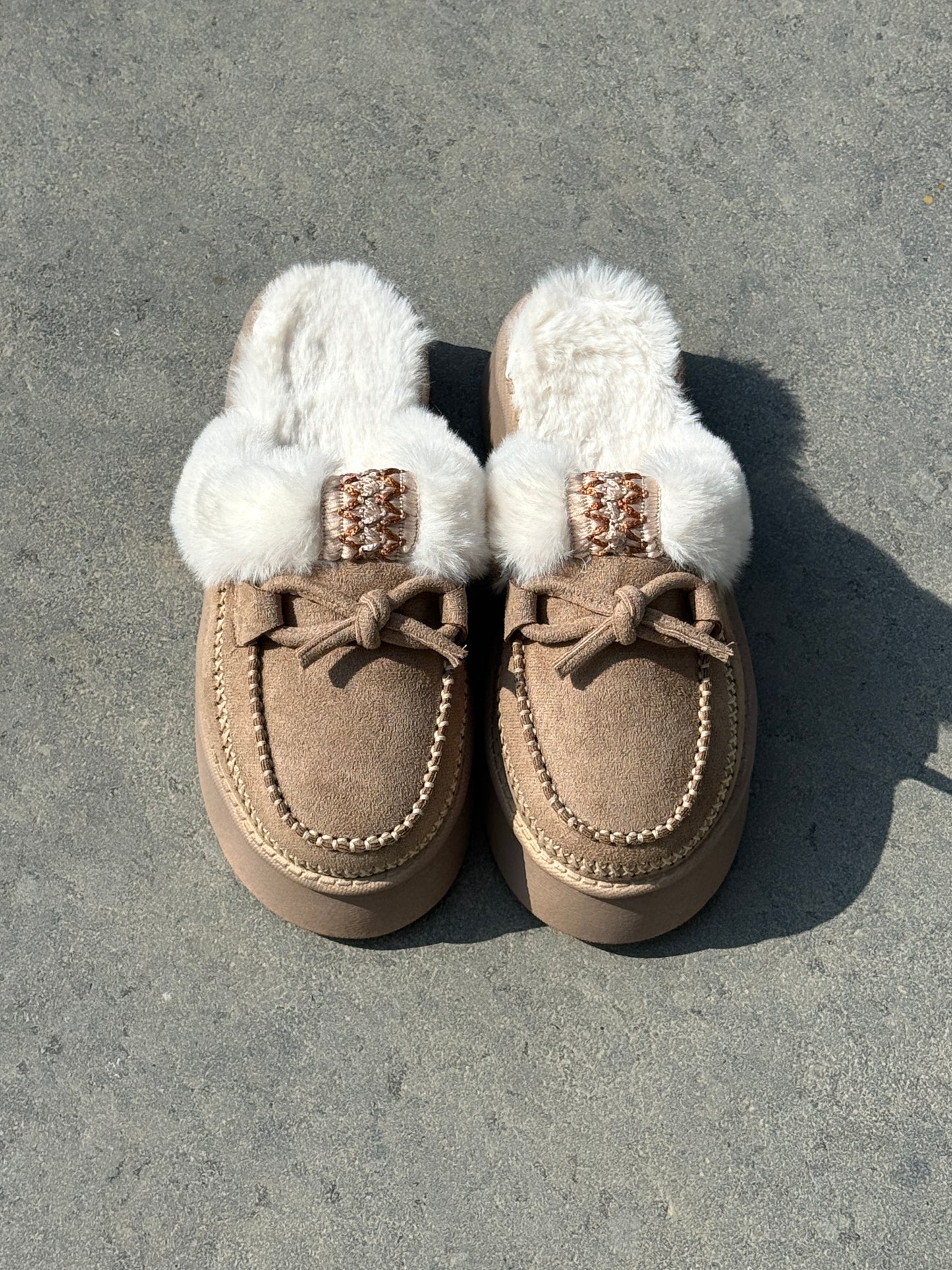 Beige Platform Mules