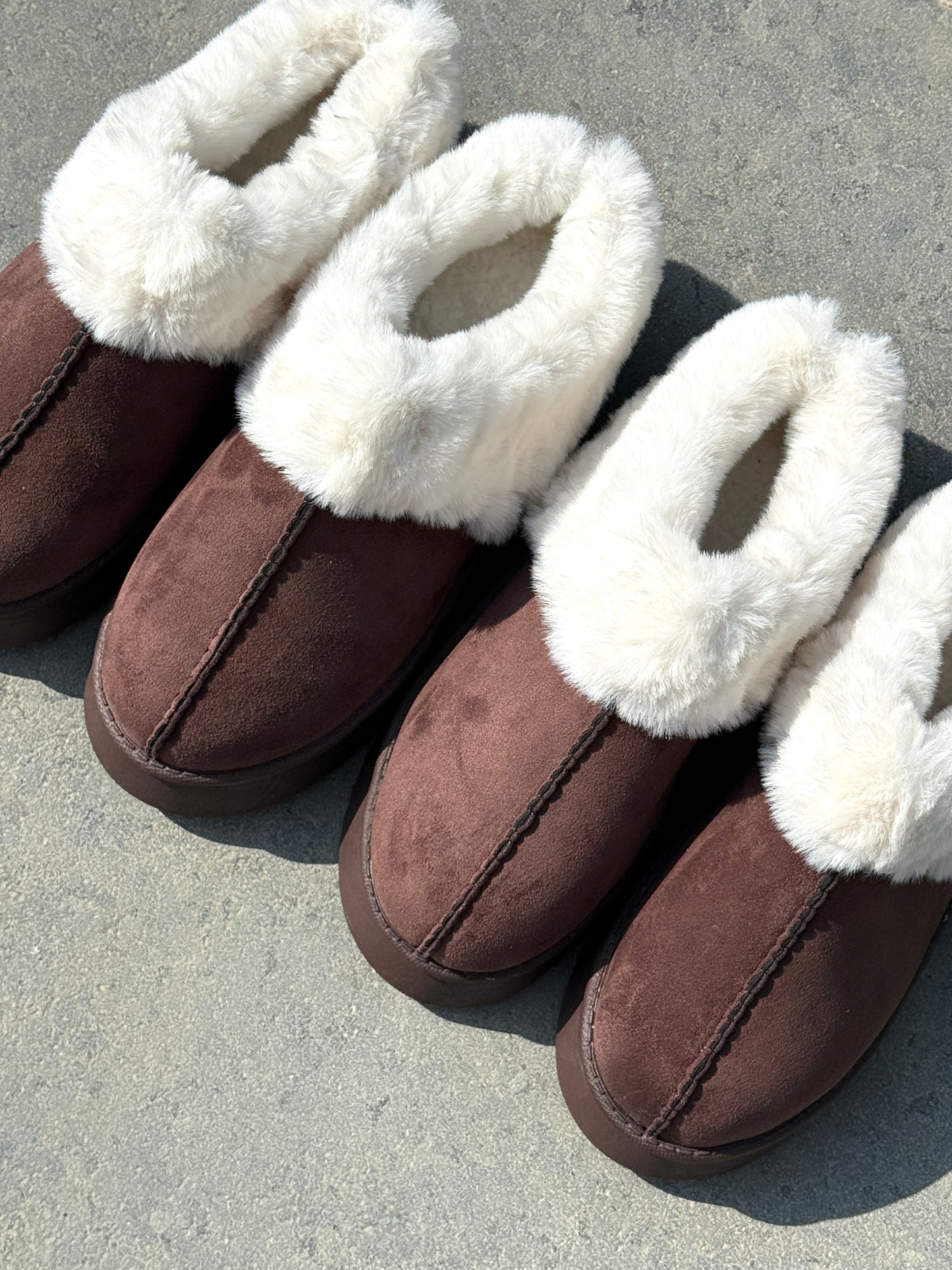 Brown Faux fur & Suede slides