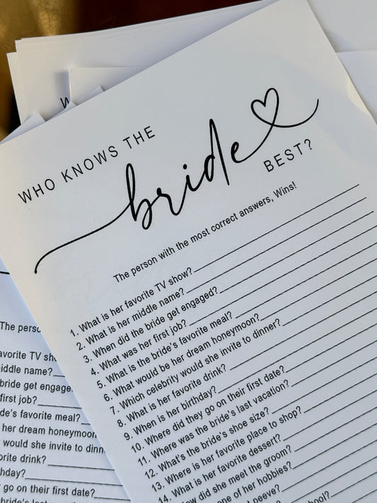 Who Knows The Bride Game (10 cards)
