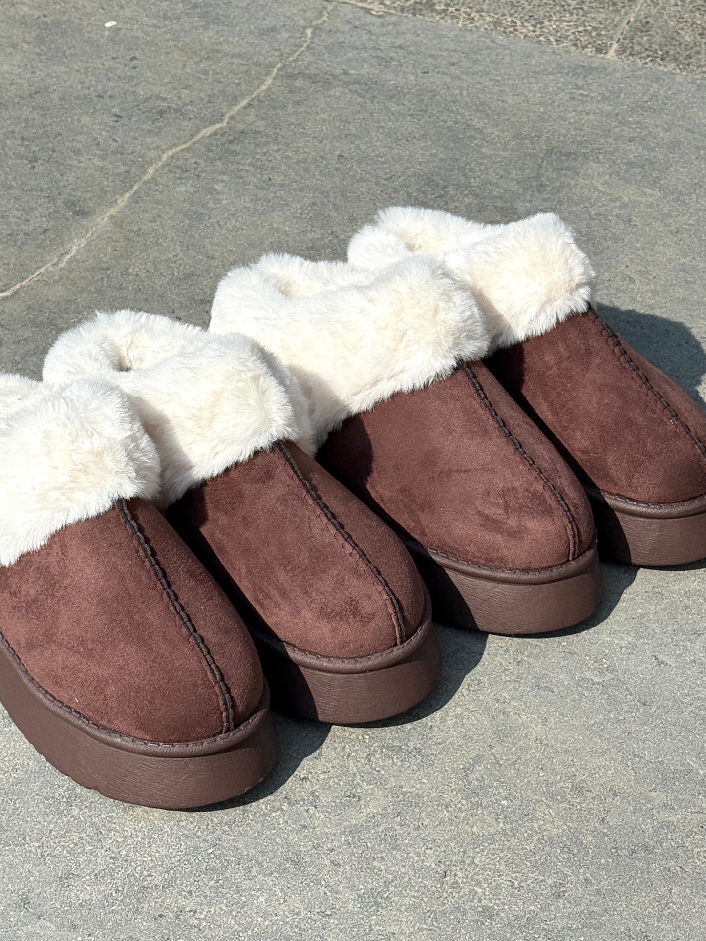 Brown Faux fur & Suede slides