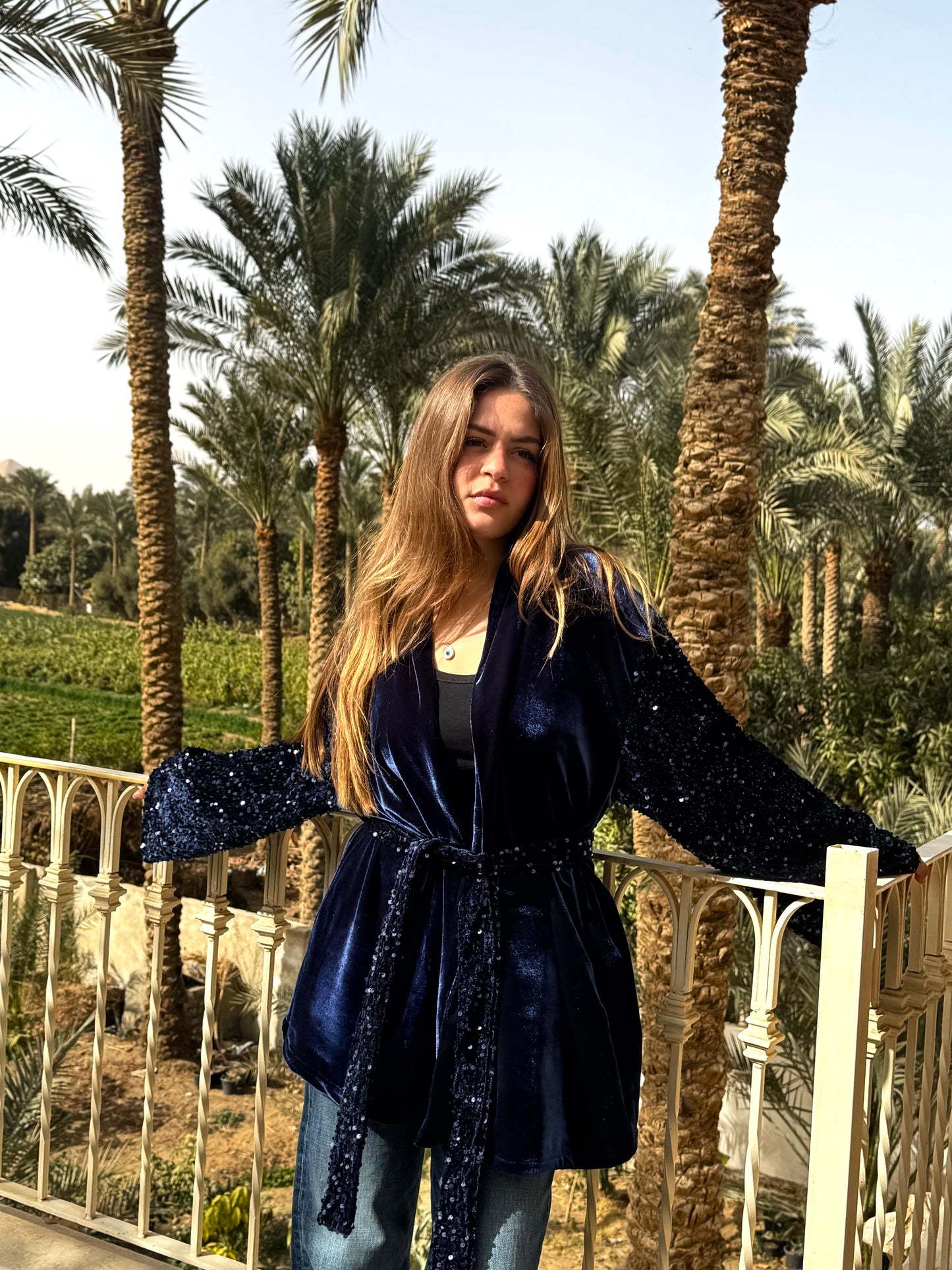 Blue Velvet Sequin Kimono