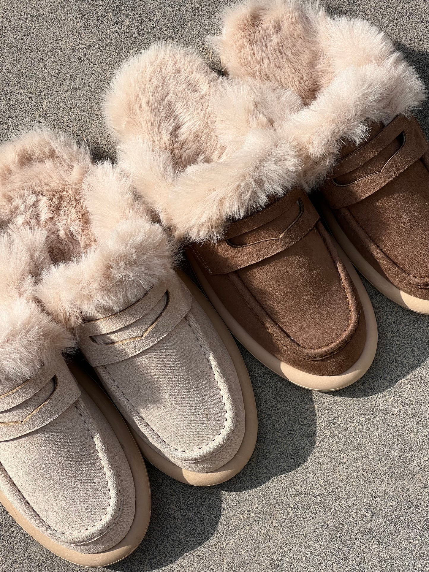 Dark Brown Faux Fur & Suede Mules