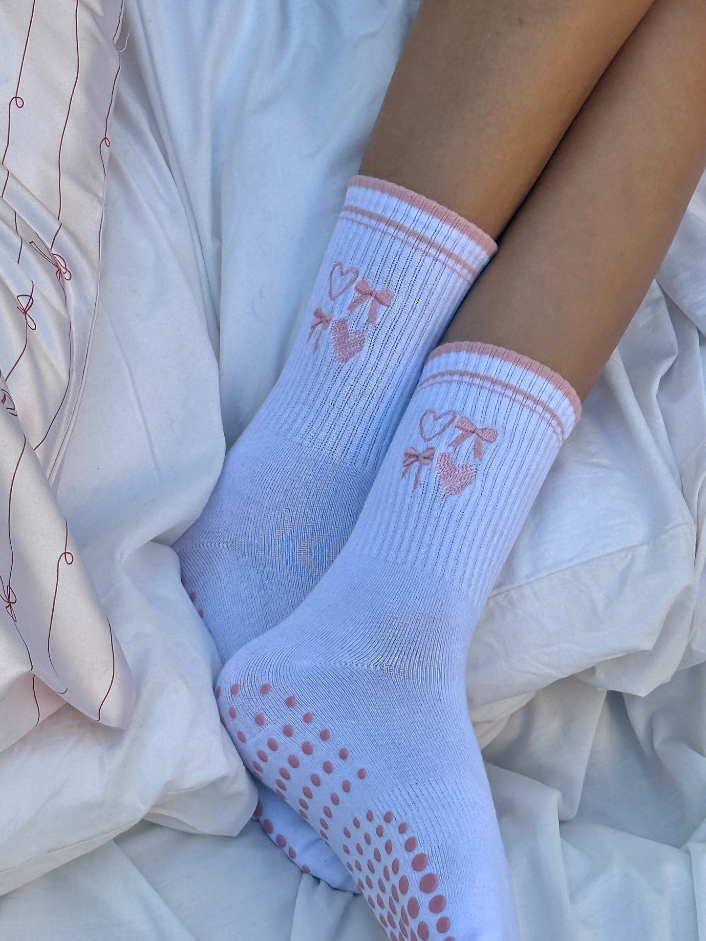 Blush Bow Grip Socks