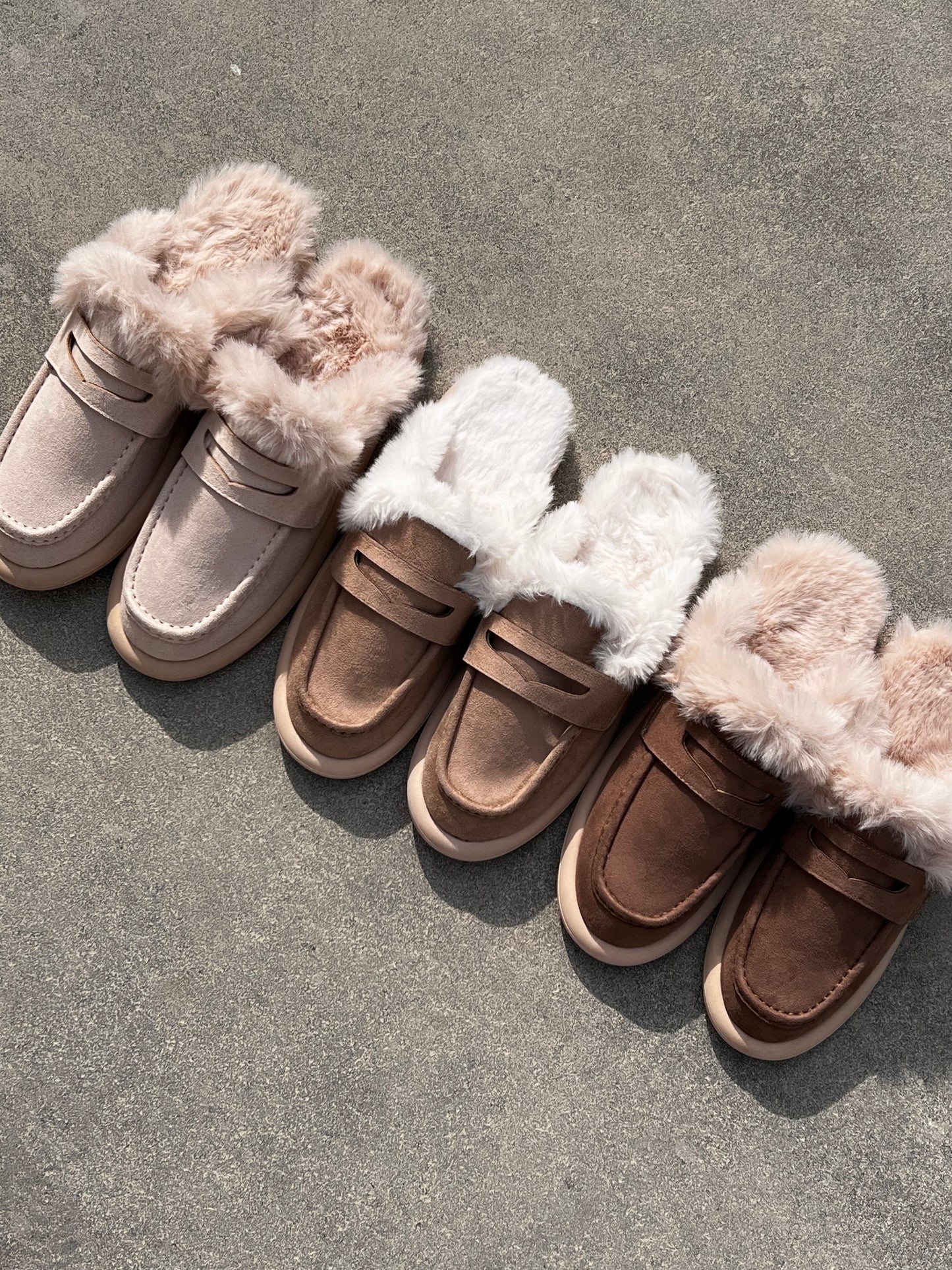 Coffee Faux Fur & Suede Mules