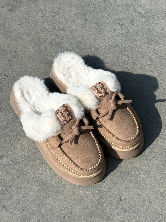 Beige Platform Mules