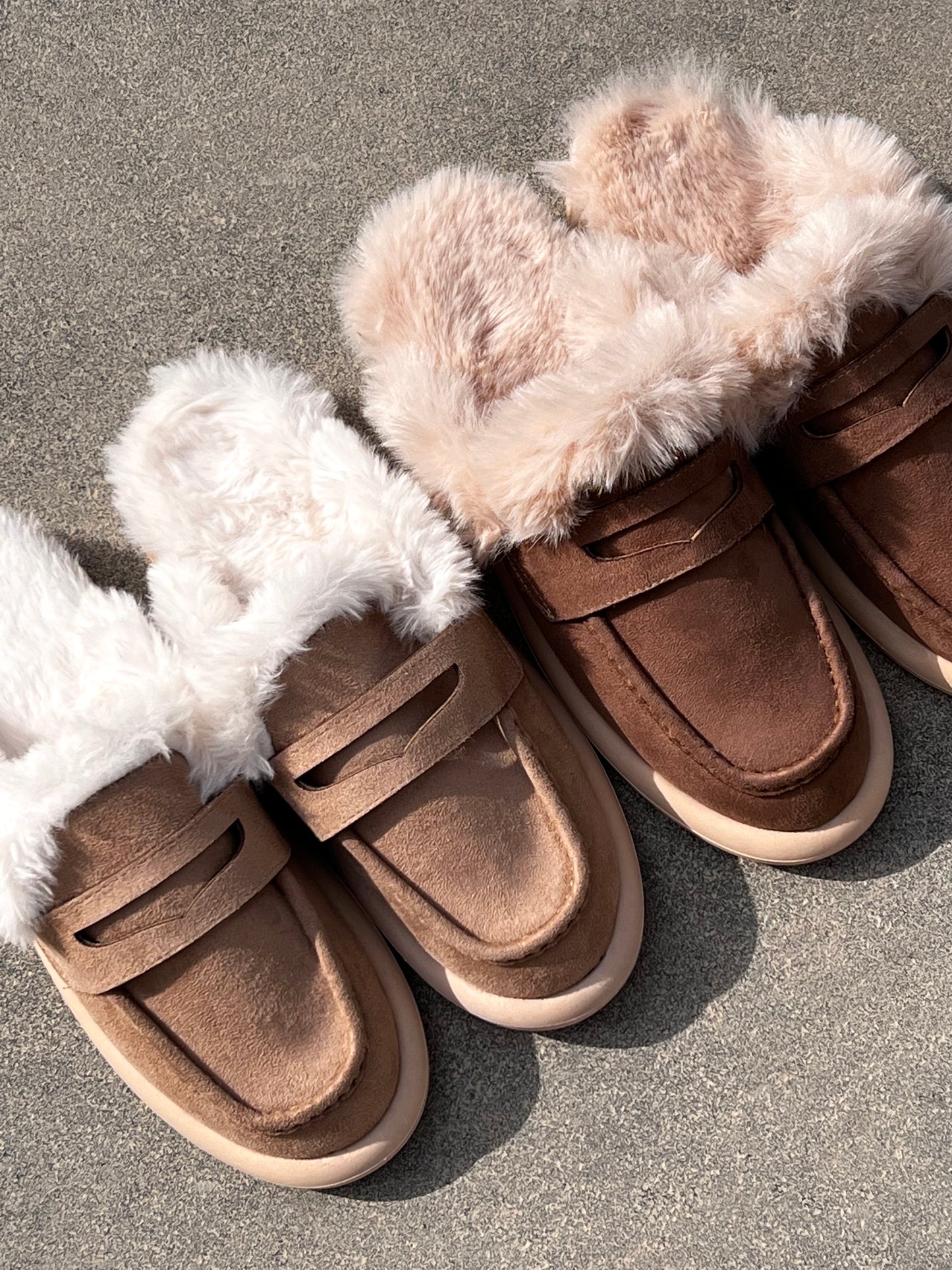 Coffee Faux Fur & Suede Mules