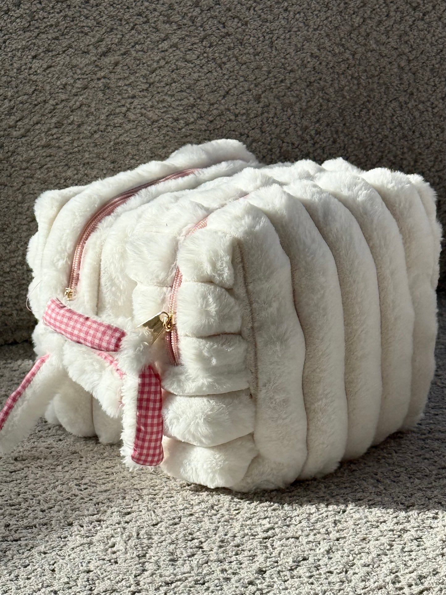 Plush White Makeup Bag