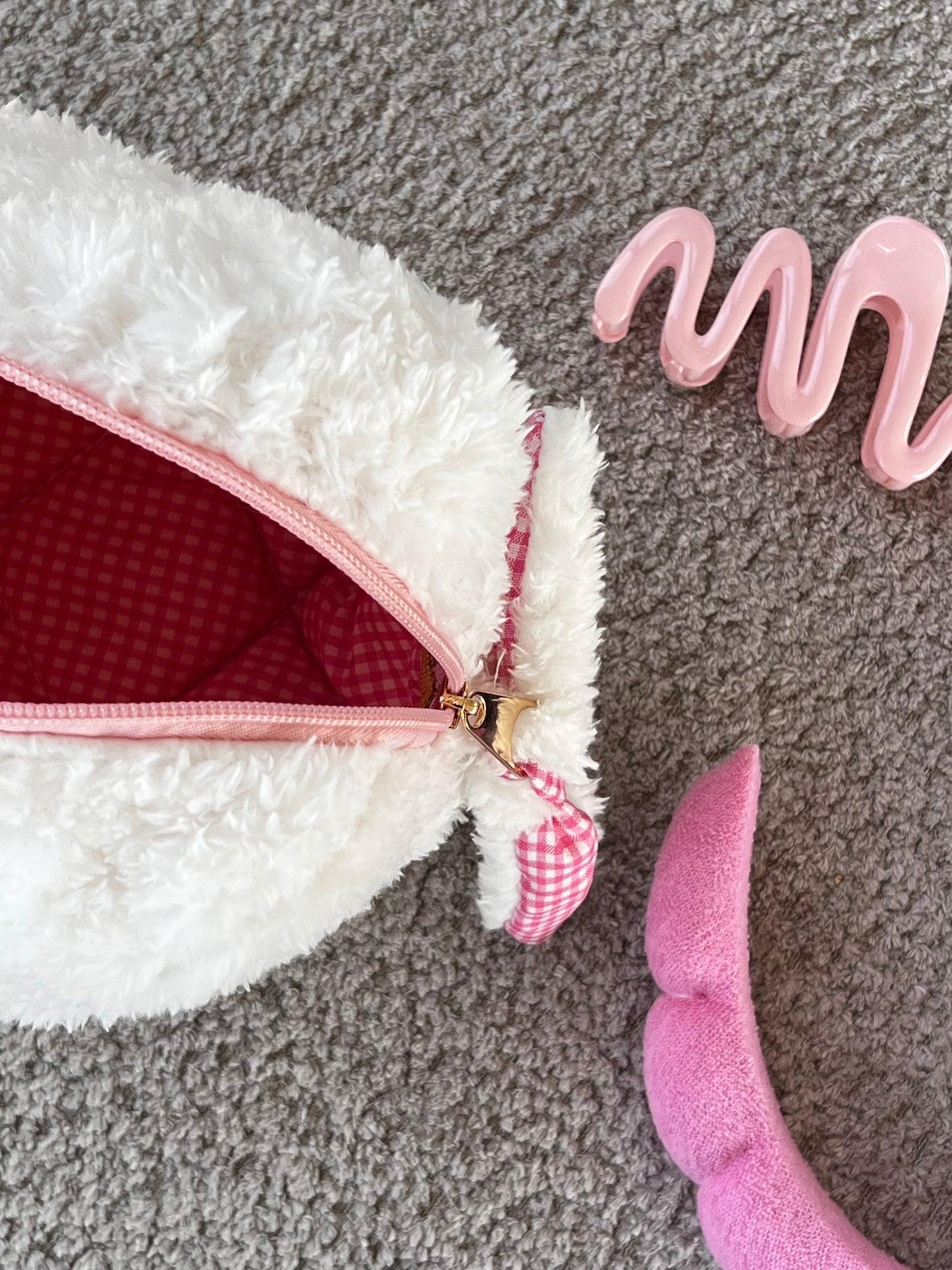 White fluffy Makeup Bag