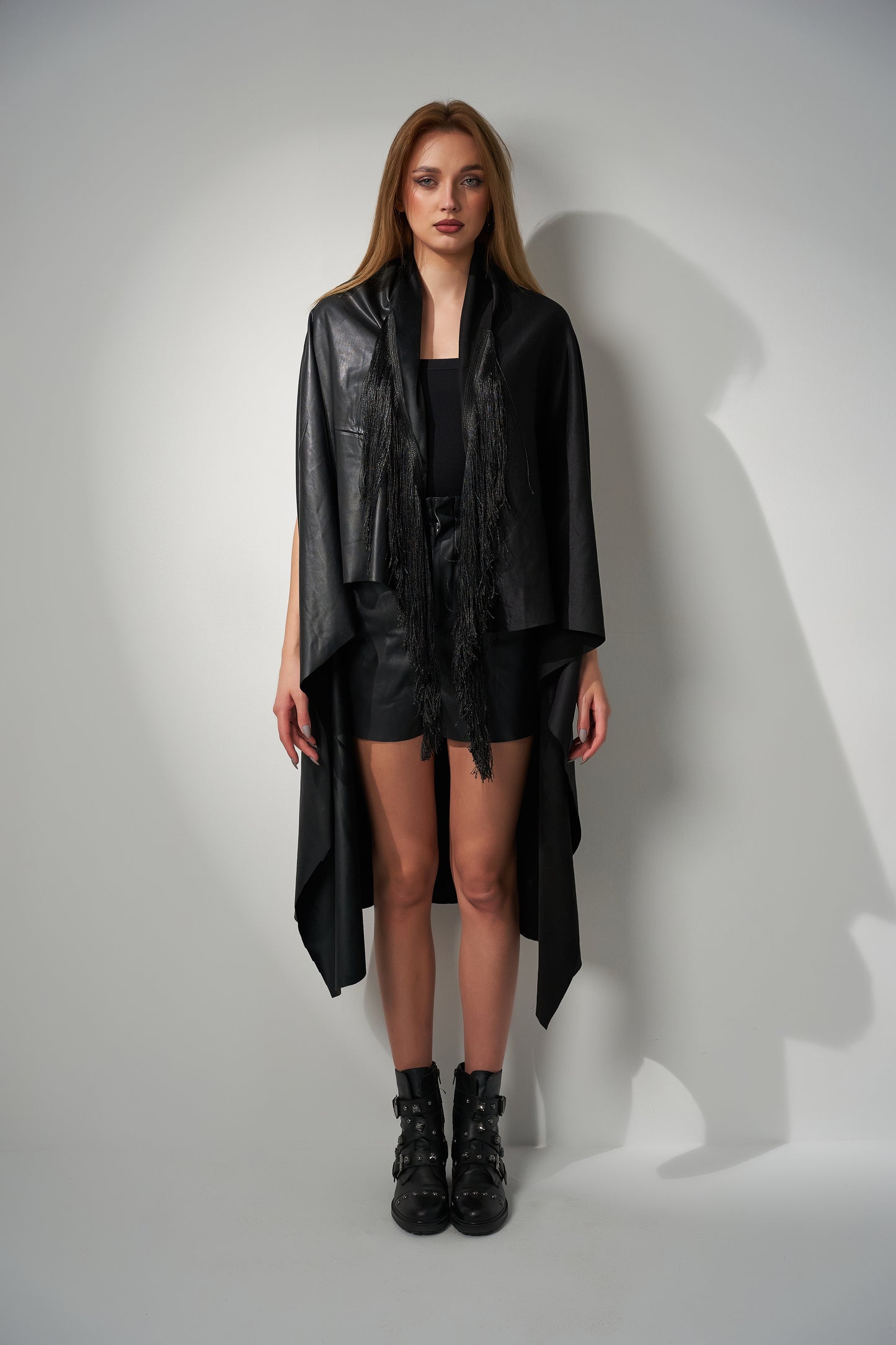 Suede x Leather Fringes Poncho