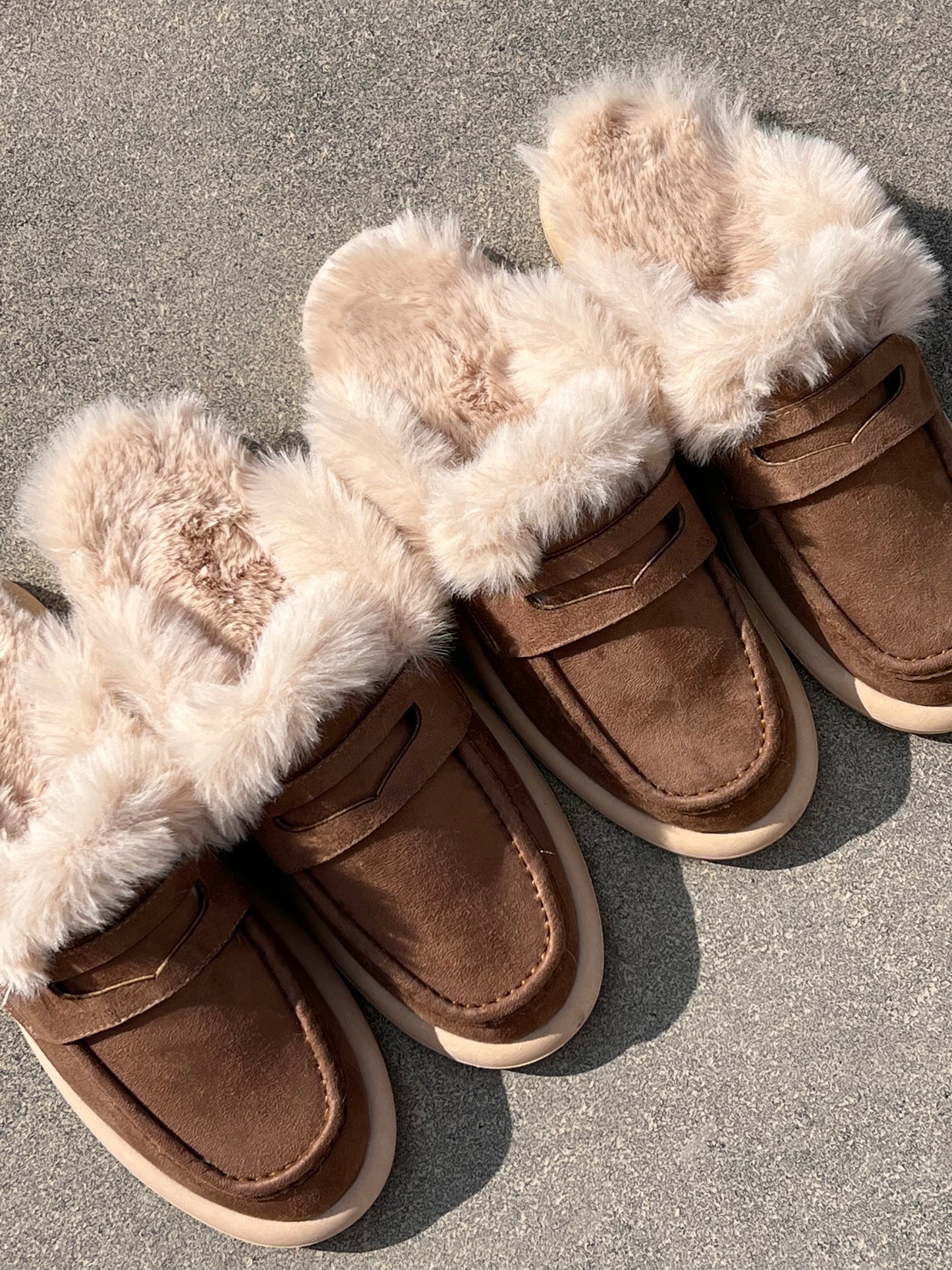 Dark Brown Faux Fur & Suede Mules