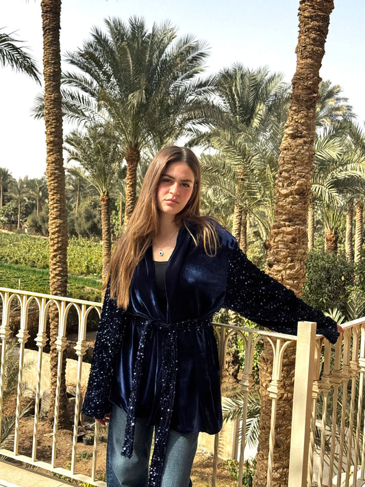 Blue Velvet Sequin Kimono