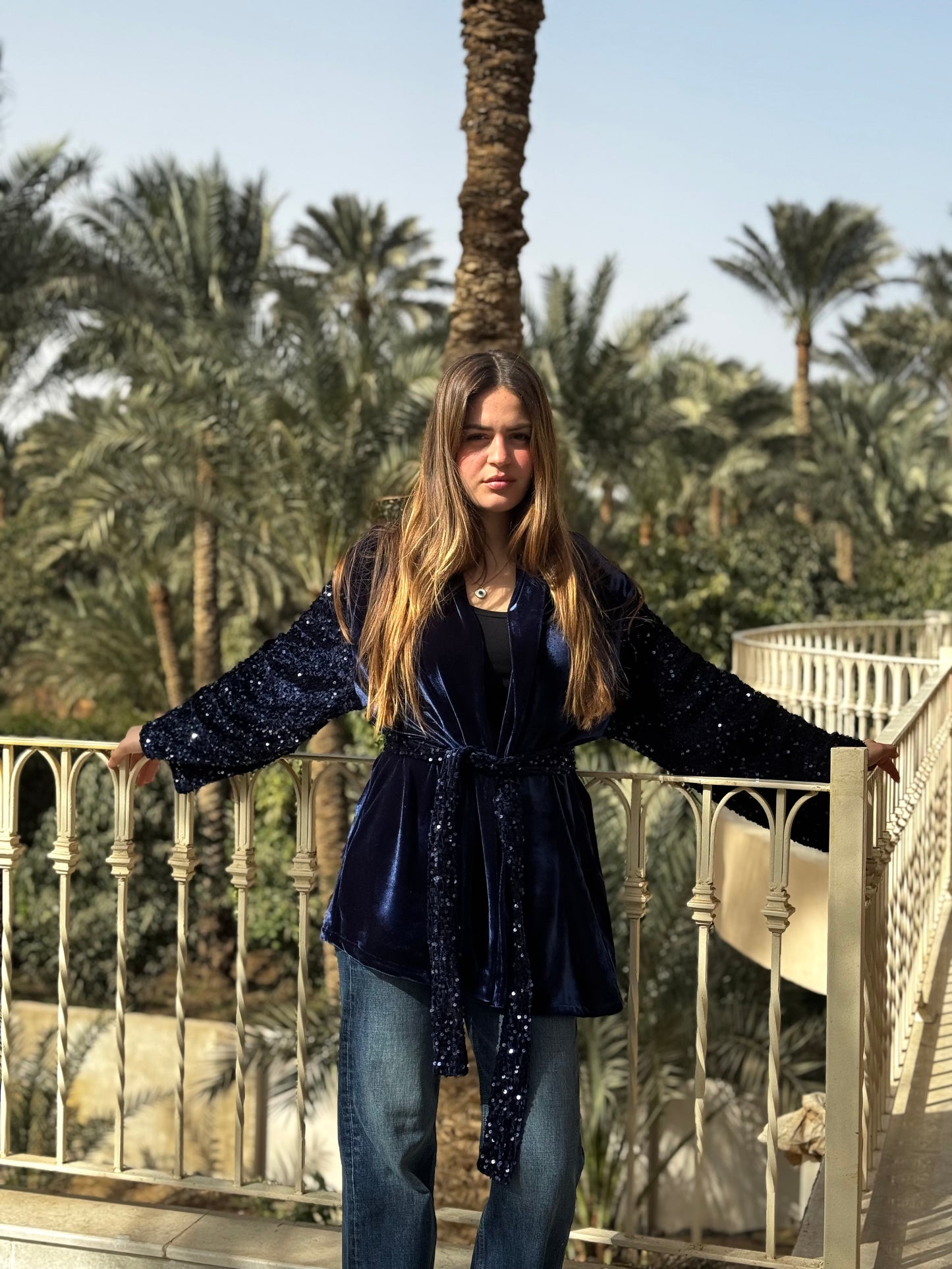 Blue Velvet Sequin Kimono