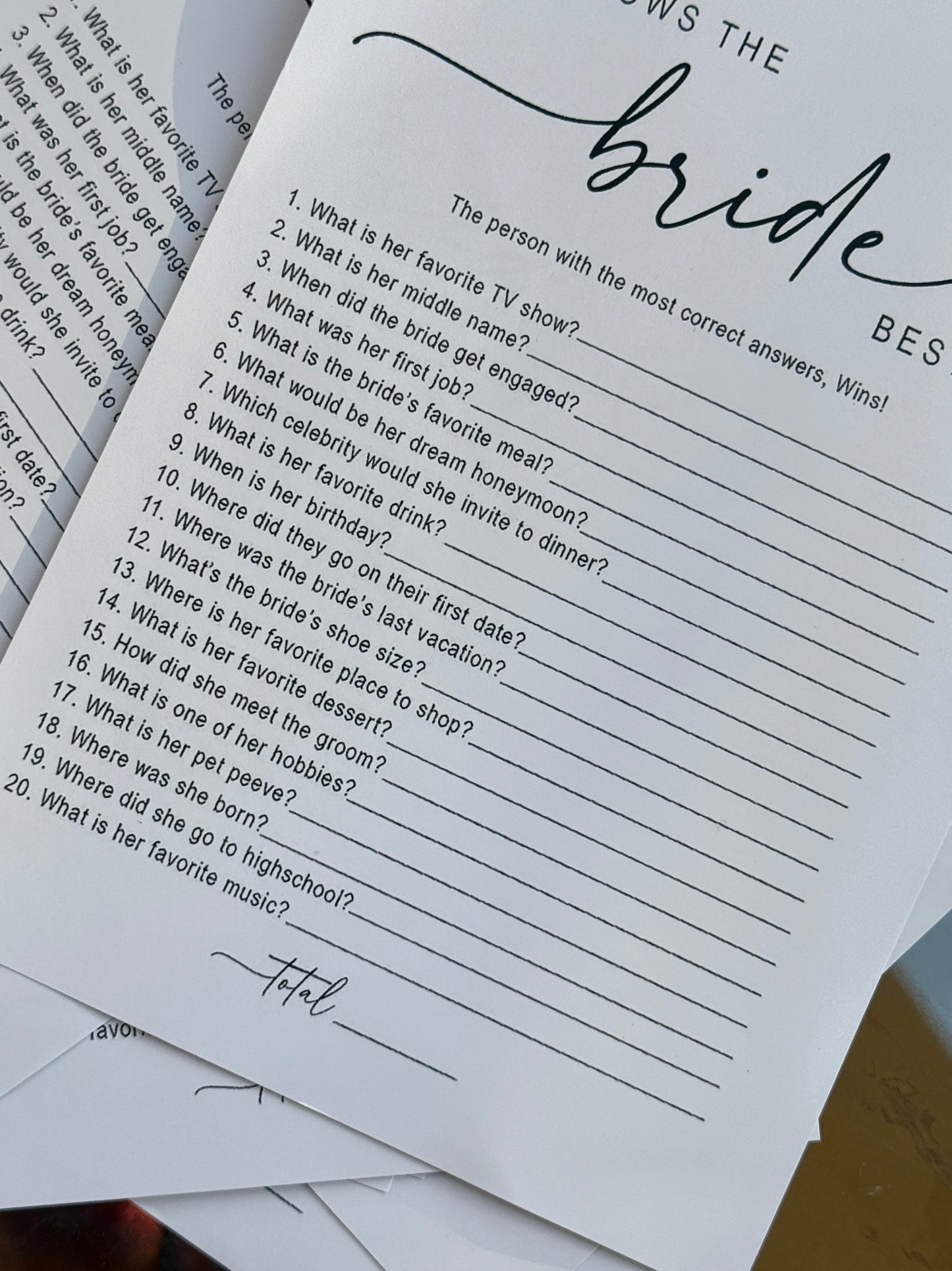 Who Knows The Bride Game (10 cards)