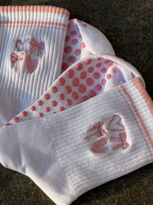 Blush Bow Grip Socks