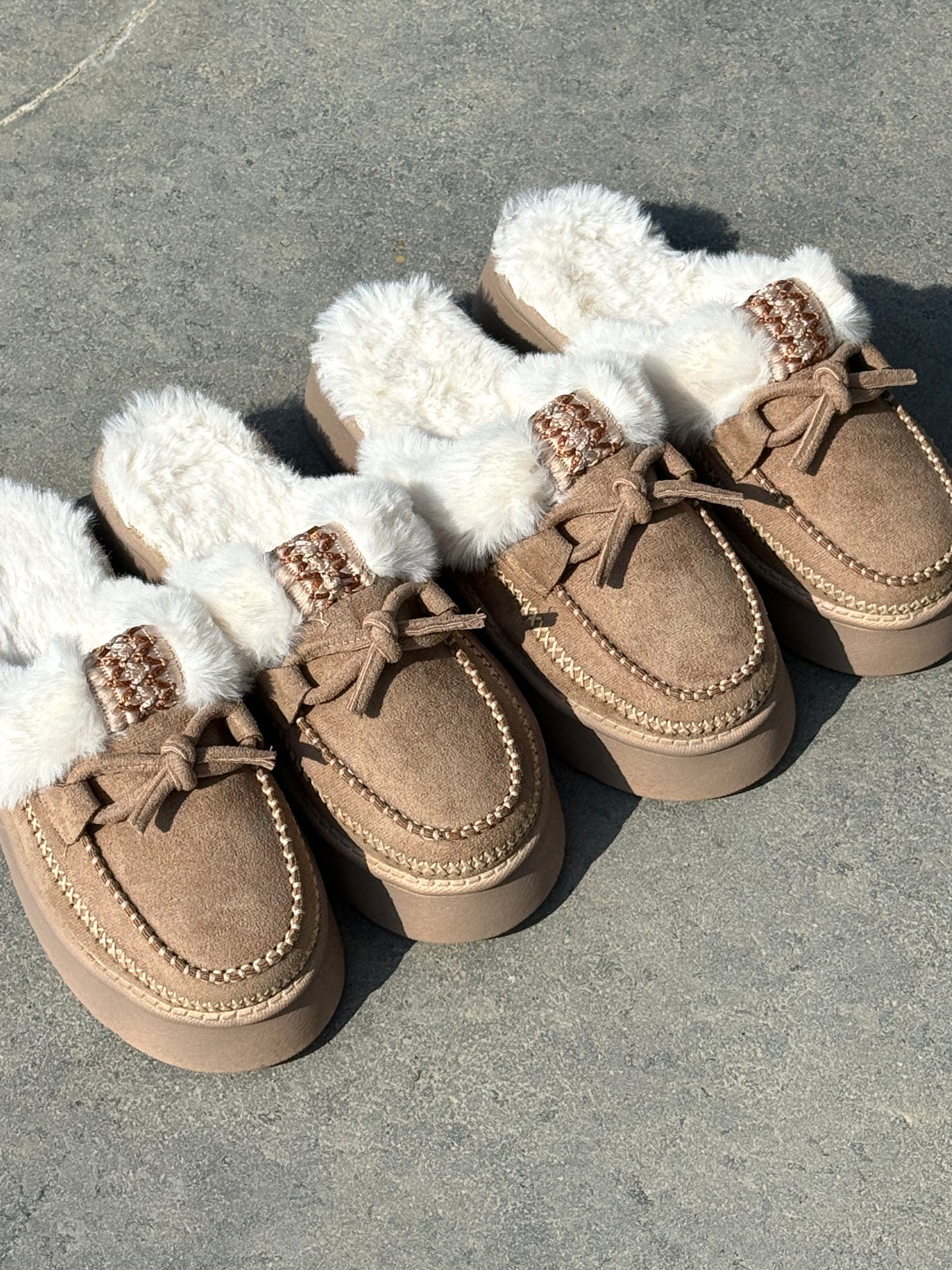 Beige Platform Mules