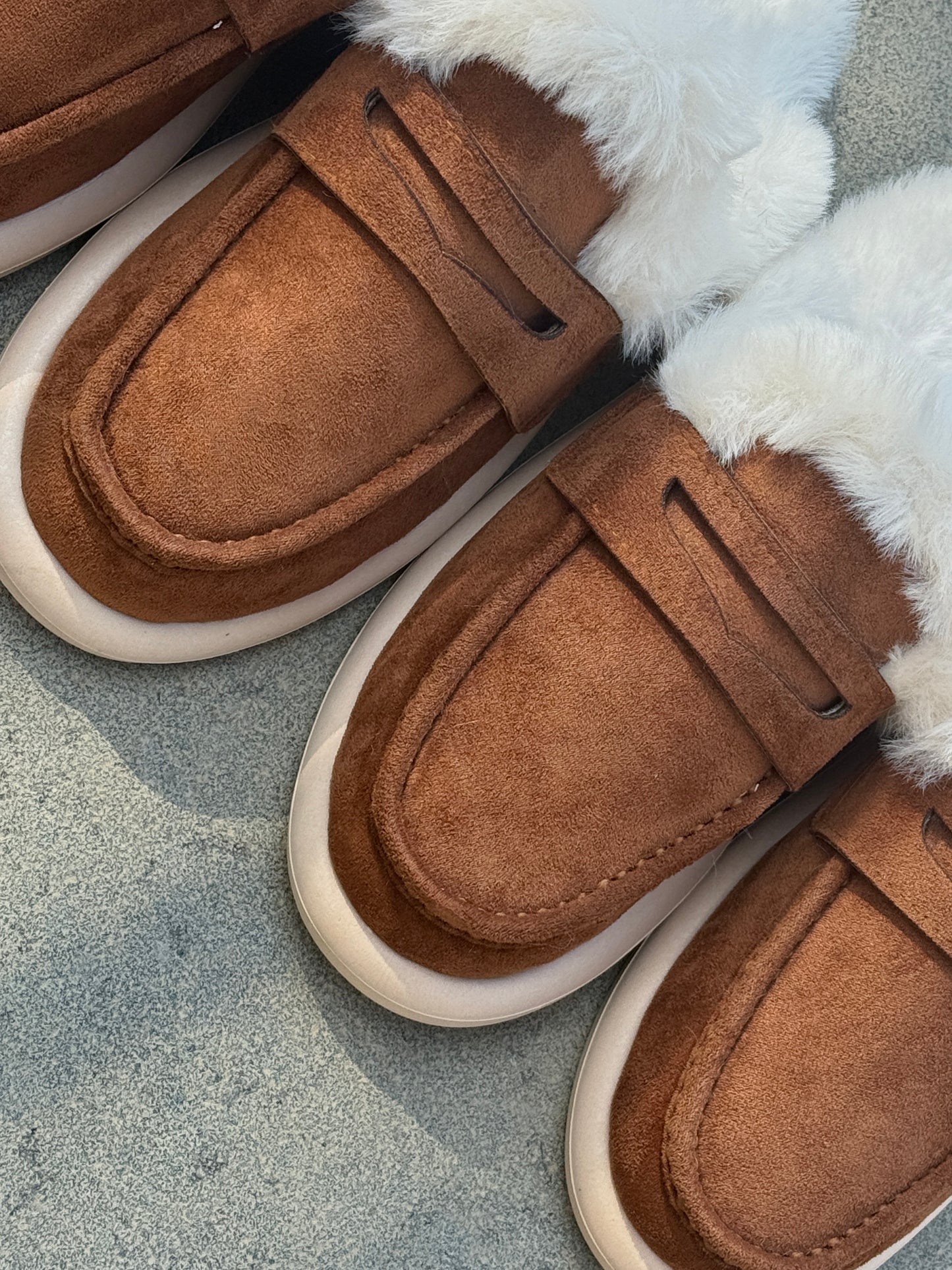 Brown Faux Fur & Suede Mules